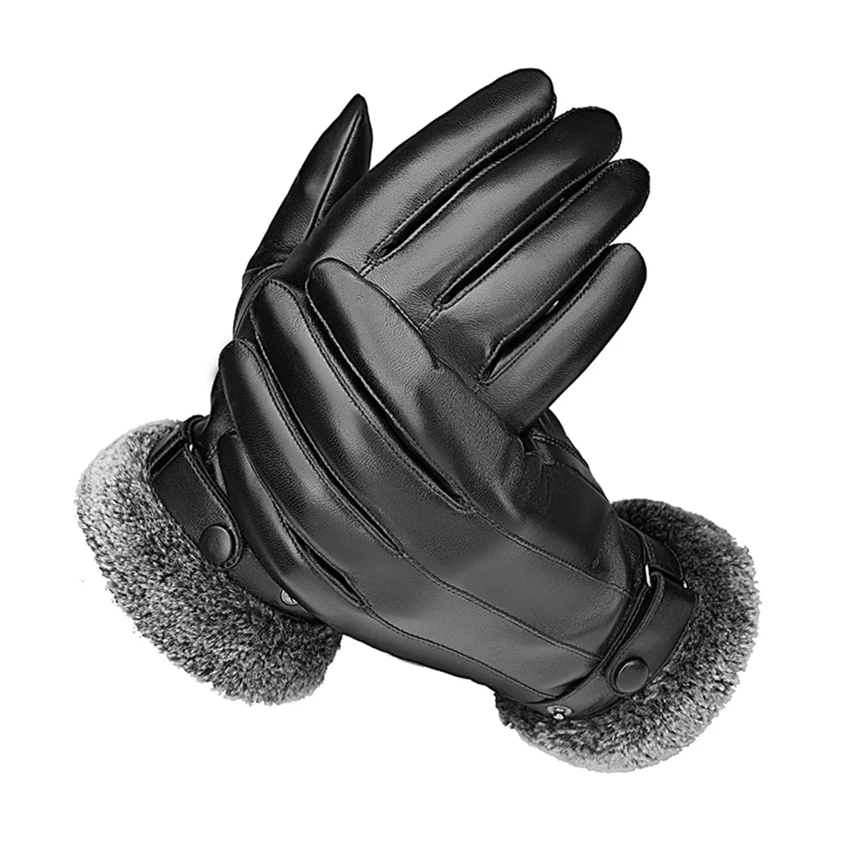 DENIM Genuine Leather Sheepskin Gloves for Men Winter Warm