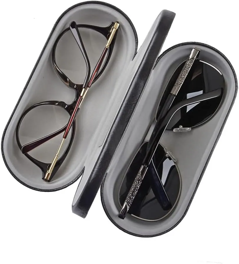 Double Glasses Case Hard Shell Dual Eyeglasses Case Protective for 2 Pairs of Glasses (Not Suitable for Sunglasses)