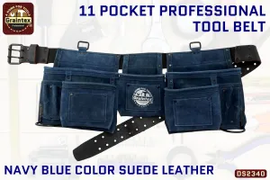 DS2340 :: 11 POCKET PROFESSIONAL TOOL BELT NAVY BLUE COLOR SUEDE LEATHER