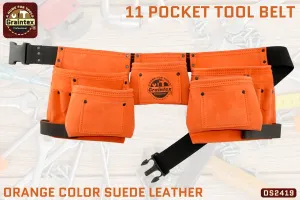 DS2419 :: 11 POCKET TOOL BELT ORANGE COLOR SUEDE LEATHER