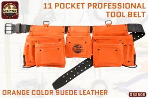 DS2500 :: 11 POCKET PROFESSIONAL TOOL BELT ORANGE COLOR SUEDE LEATHER