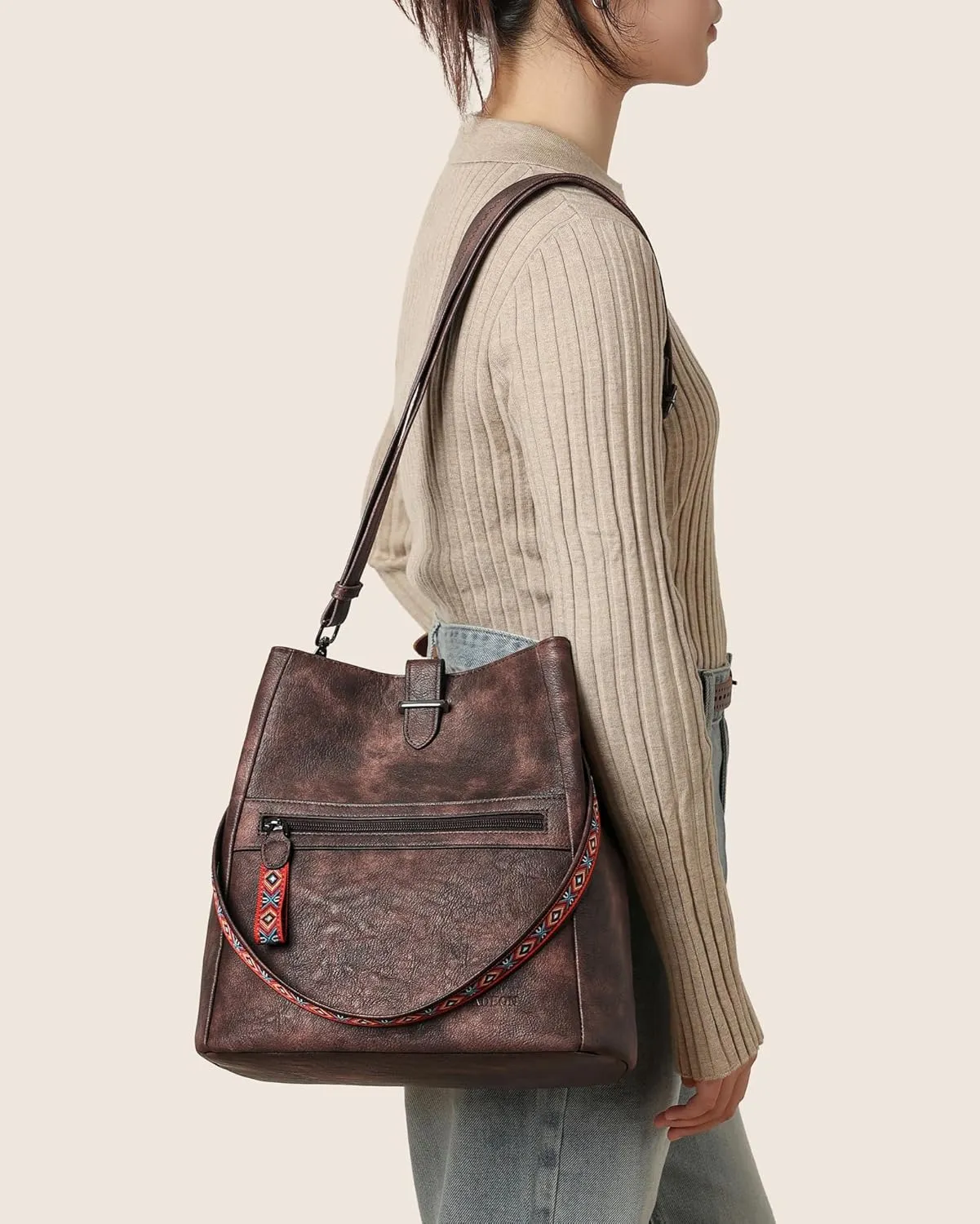 FADEON Bucket Bag for Women Purses and Handbags Designer Hobo Bags for Women Crossbody PU Leather Shoulder Bag Trendy Brown