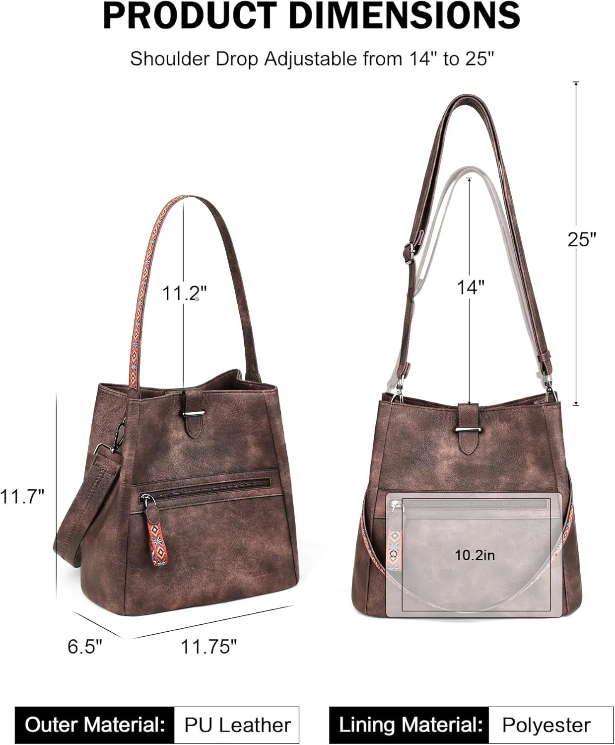FADEON Bucket Bag for Women Purses and Handbags Designer Hobo Bags for Women Crossbody PU Leather Shoulder Bag Trendy Brown