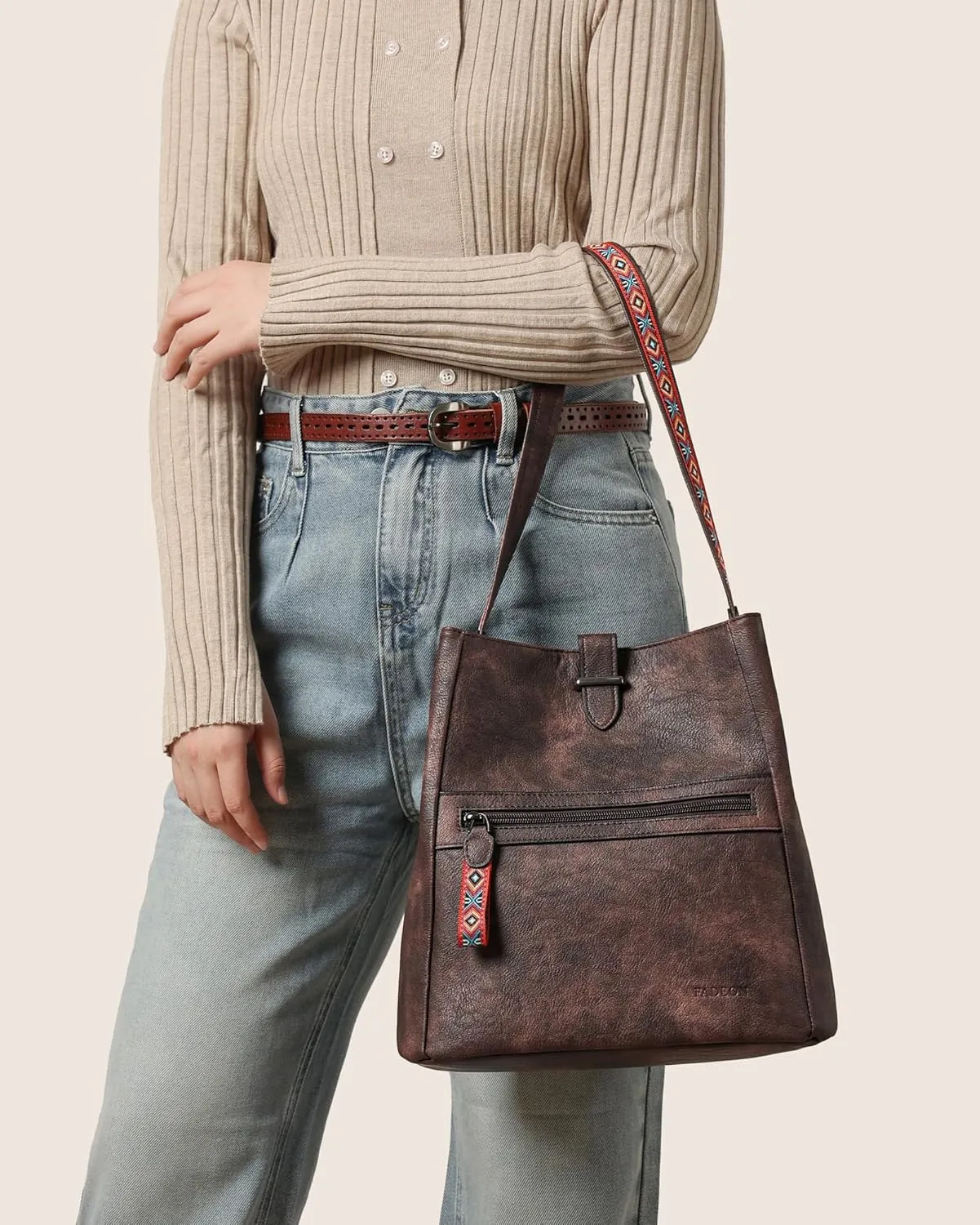 FADEON Bucket Bag for Women Purses and Handbags Designer Hobo Bags for Women Crossbody PU Leather Shoulder Bag Trendy Brown