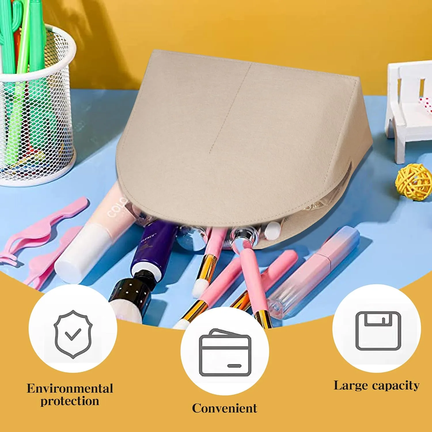 Felt Purse Organizer Insert with Zipper,Bag in Bag Shell Shaper Handbag & Tote Organizer Fits in Alma BB PM Tote(beige,Alma PM)