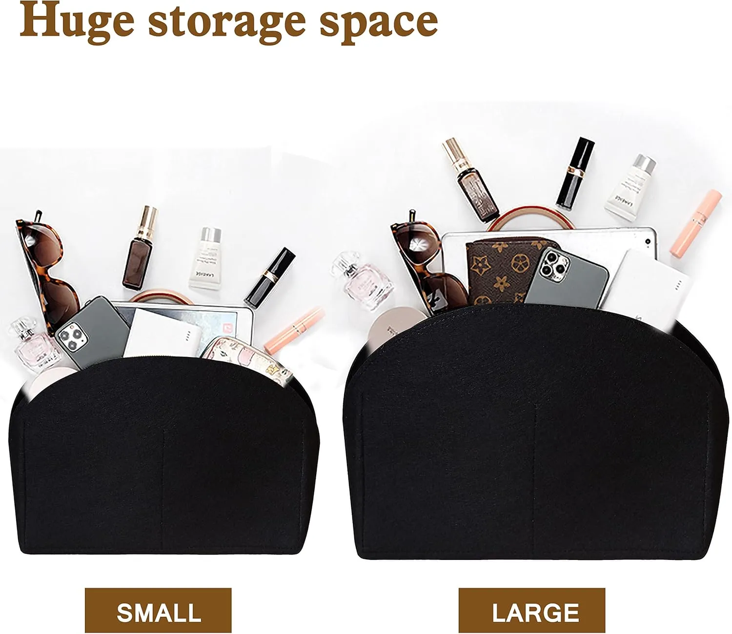 Felt Purse Organizer Insert with Zipper,Bag in Bag Shell Shaper Handbag & Tote Organizer Fits in Alma BB PM Tote(black,Alma PM)