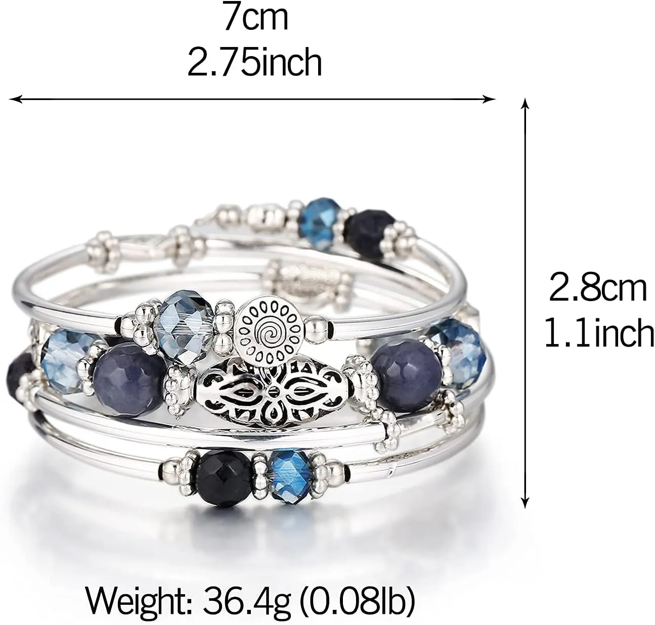 FULU AUTUMN Stackable Beaded Bracelets for Women Boho Wrap Silver Bracelet Layered Fashion Jewelry Gifts for Her