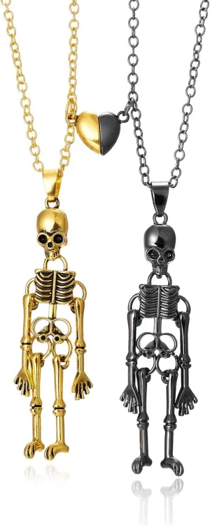 Fuqimanman2020 1 Pair Halloween Skeleton Skull Pendant Necklaces Set Ghost Head for Couple BFF ?Friendship Party Gothic Punk Hip Hop Festival Jewelry