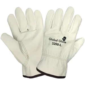 Global Glove 3200 Premium-Grade Grain Cowhide Drivers Gloves, Leather Work Gloves (Sewn with DuPont™ Kevlar® fiber)