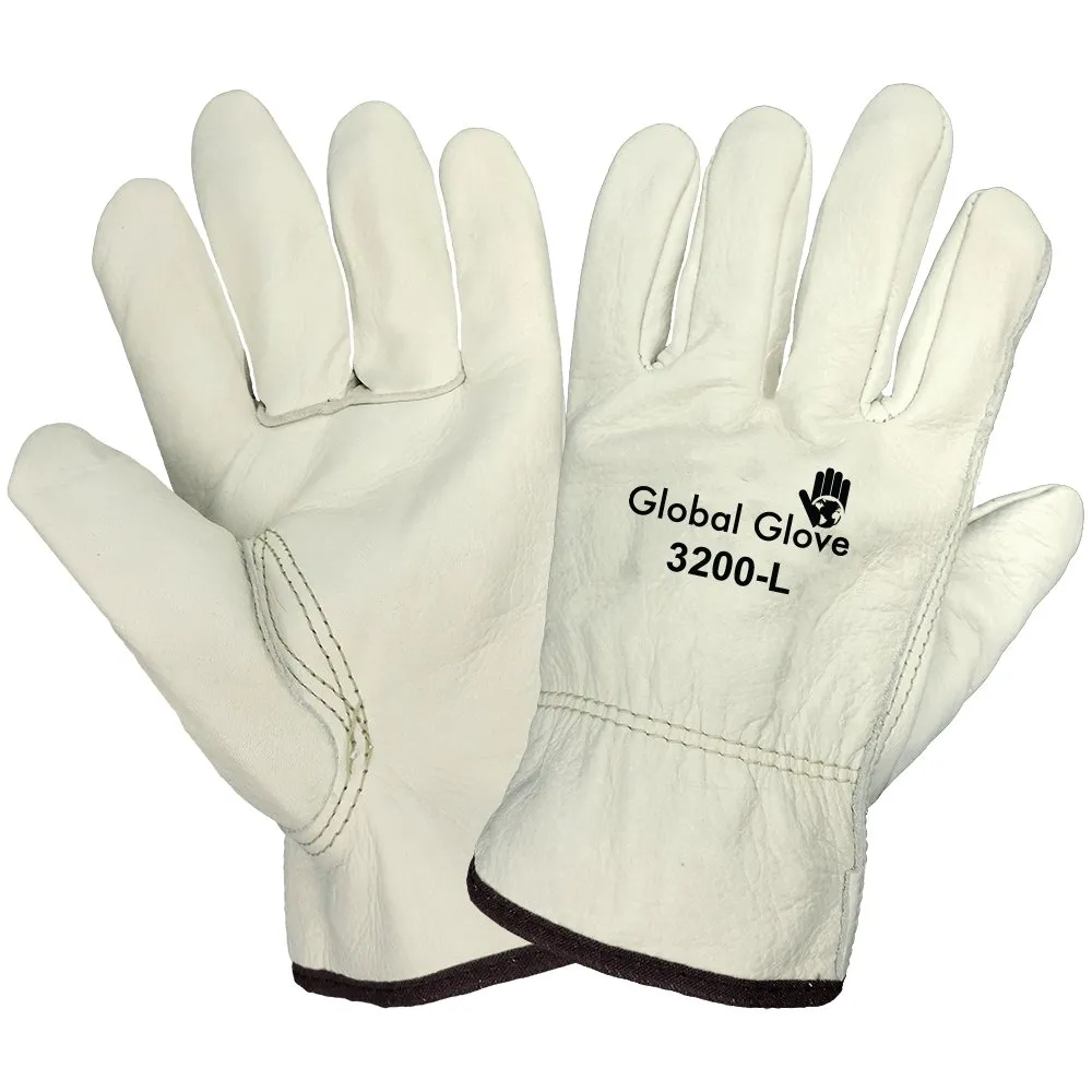 Global Glove 3200 Premium-Grade Grain Cowhide Drivers Gloves, Leather Work Gloves (Sewn with DuPont™ Kevlar® fiber)