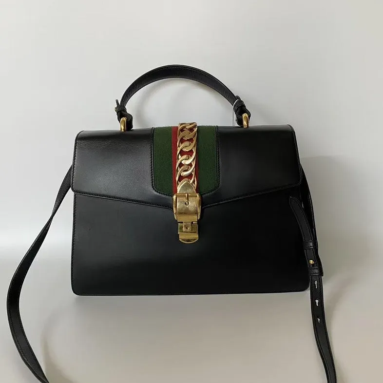 Gucci Black Leather Two Ways Shoulder Bag
