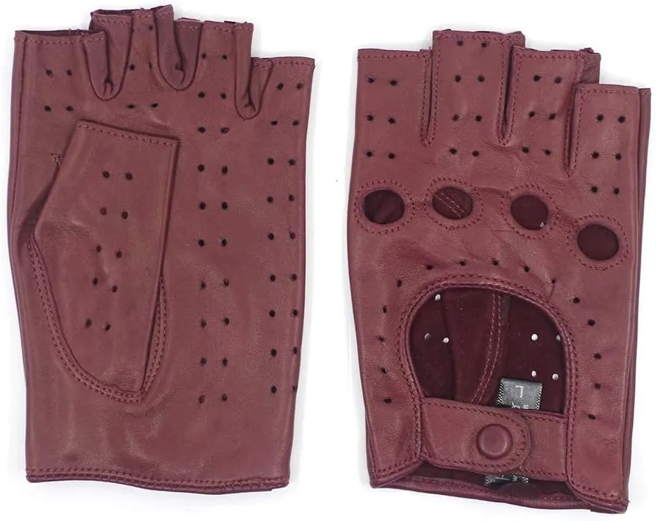 Harssidanzar Womens Lambskin Leather Fingerless Gloves Unlined Half Finger Driving GL012