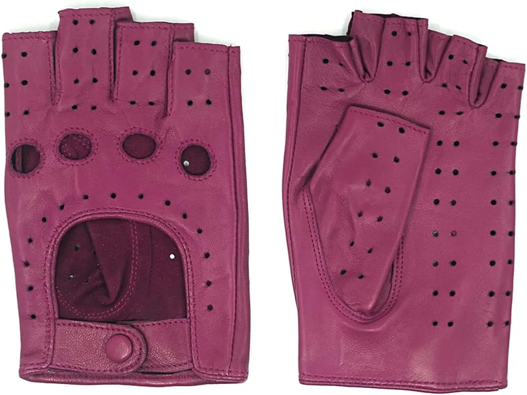 Harssidanzar Womens Lambskin Leather Fingerless Gloves Unlined Half Finger Driving GL012