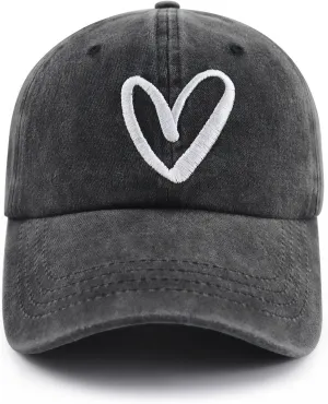 Heart Hat for Women Men, Adjustable Embroidered Cotton Valentines Love Baseball Cap