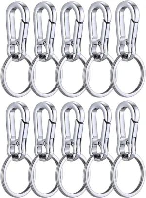 KINGFOREST 10-Pack Heavy Duty Carabiner Keychains - Quick Release Metal Key Clips with Split Rings for Keys, Bags, Dog Tags & Outdoor Gear (Silver)