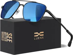 LUENX Aviator Sunglasses for Men Women Square Polarized Polygon Lens - UV 400 Protection