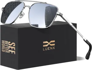 LUENX Aviator Sunglasses for Men Women Square Polarized Polygon Lens - UV 400 Protection