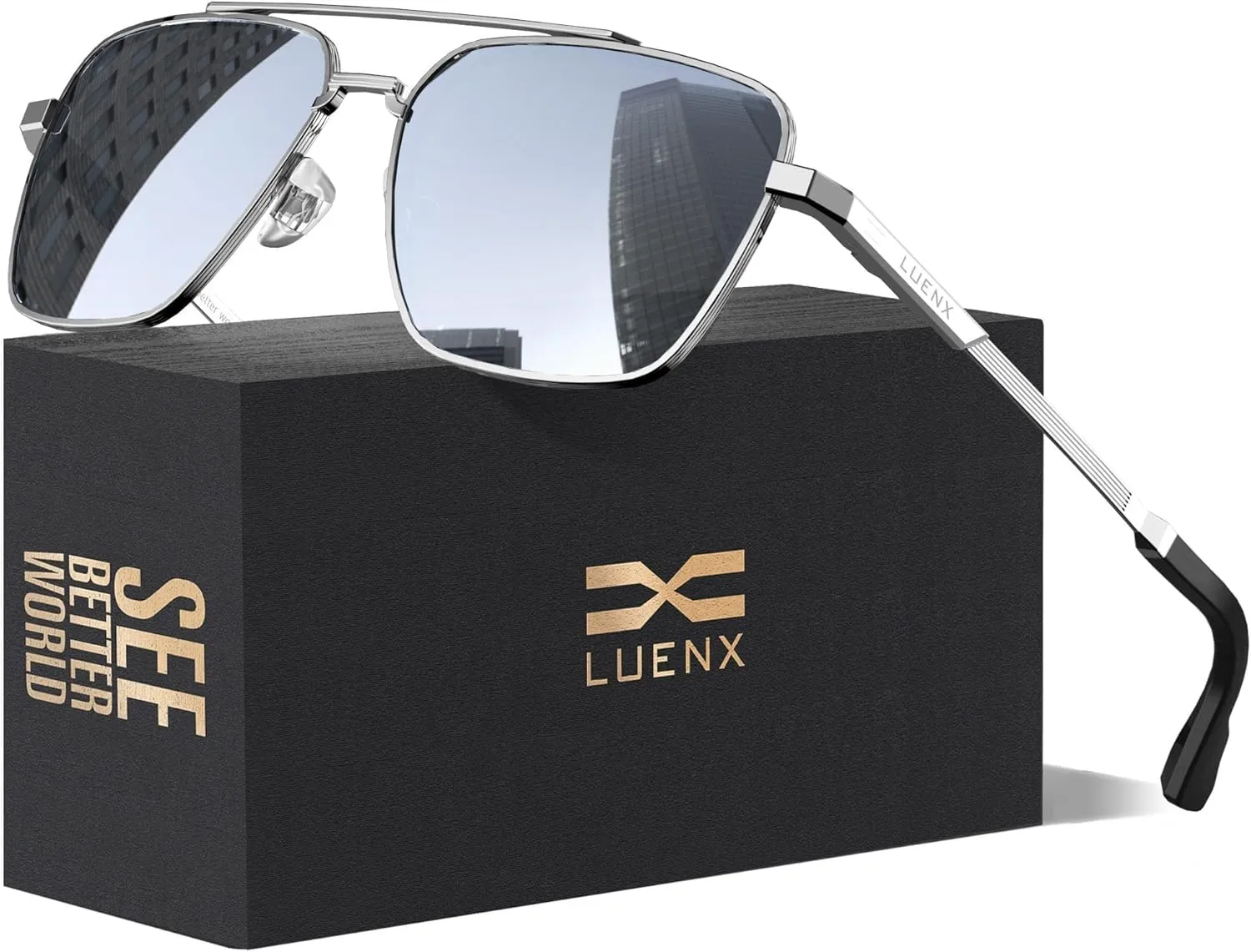 LUENX Aviator Sunglasses for Men Women Square Polarized Polygon Lens - UV 400 Protection