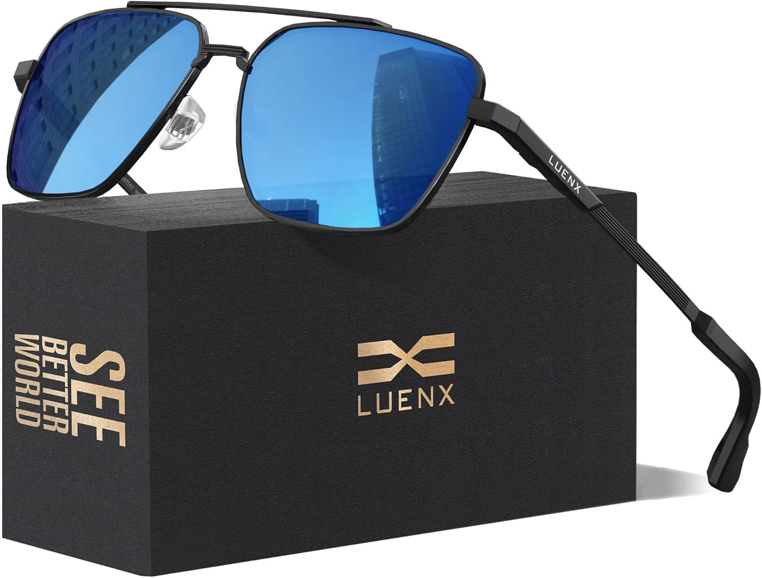 LUENX Aviator Sunglasses for Men Women Square Polarized Polygon Lens - UV 400 Protection