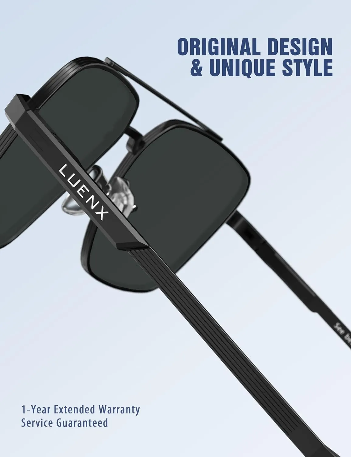 LUENX Aviator Sunglasses for Men Women Square Polarized Polygon Lens - UV 400 Protection