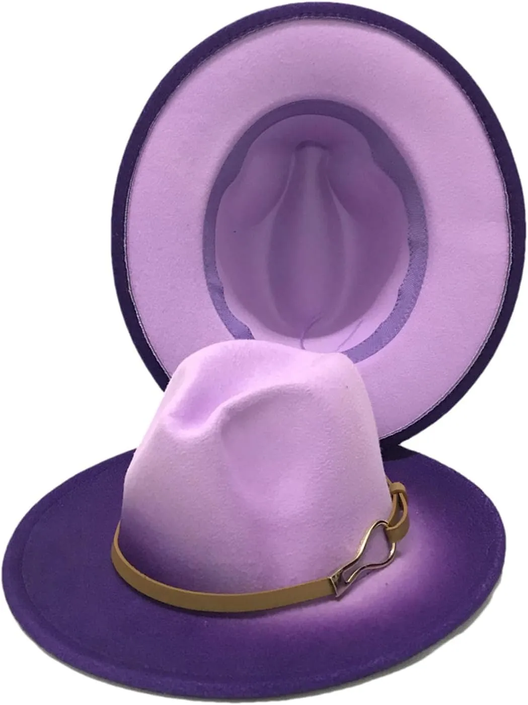 Men's Classic Wide Brim Fedora Hat for Men Women Gradient Color Panama Jazz Hats with Belt