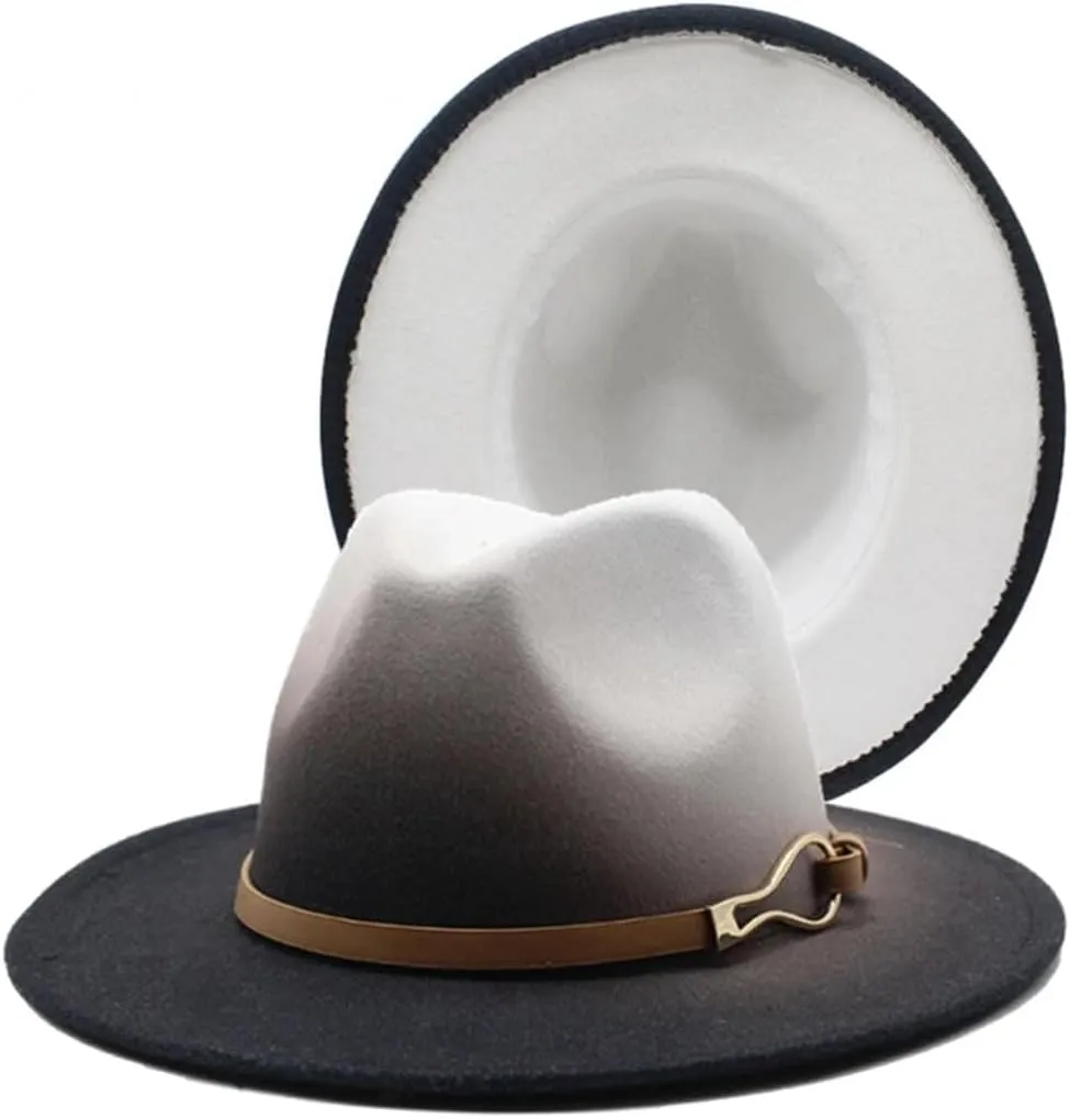 Men's Classic Wide Brim Fedora Hat for Men Women Gradient Color Panama Jazz Hats with Belt