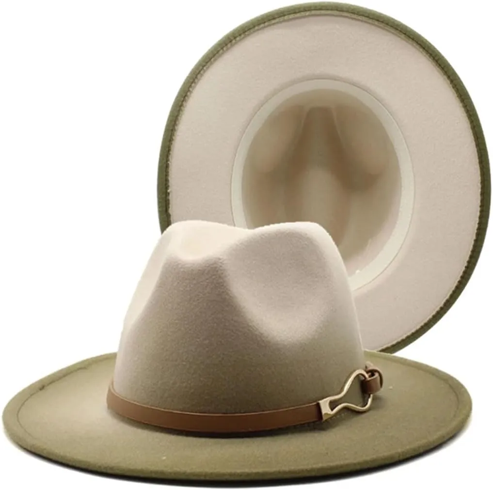 Men's Classic Wide Brim Fedora Hat for Men Women Gradient Color Panama Jazz Hats with Belt