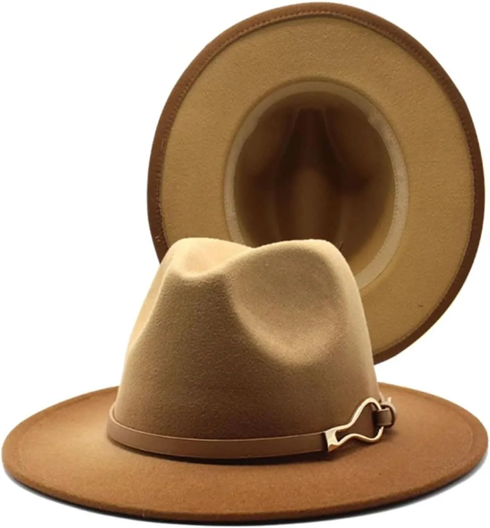 Men's Classic Wide Brim Fedora Hat for Men Women Gradient Color Panama Jazz Hats with Belt