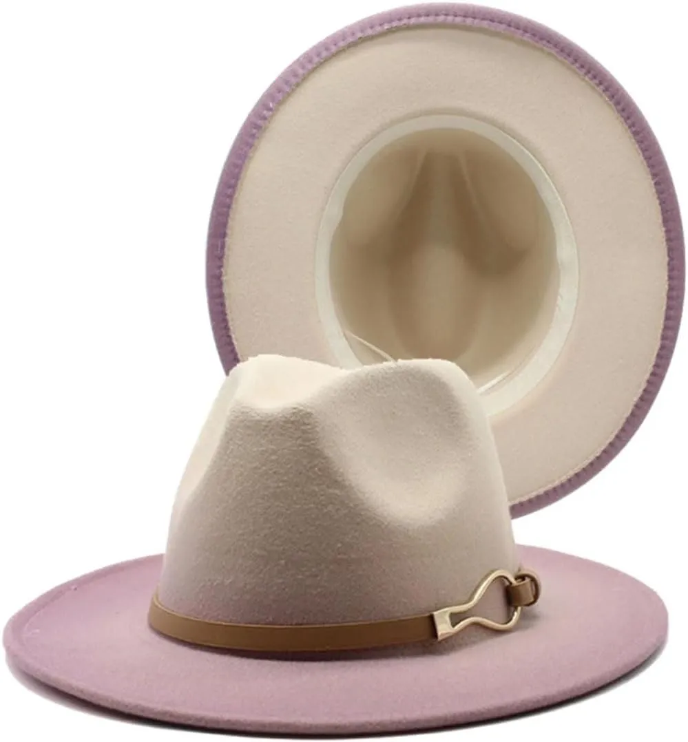 Men's Classic Wide Brim Fedora Hat for Men Women Gradient Color Panama Jazz Hats with Belt