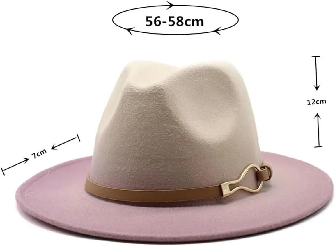 Men's Classic Wide Brim Fedora Hat for Men Women Gradient Color Panama Jazz Hats with Belt