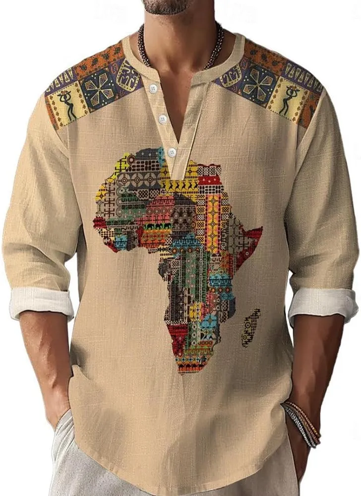 Mens Summer Cotton Linen Shirts 2025 Casual Button Down Long Sleeve Henley Shirts Vintage Beach Vacation T-Shirts