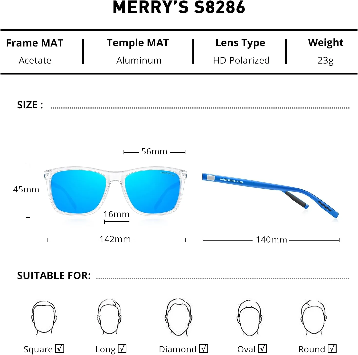 MERRY'S Unisex Polarized Aluminum Sunglasses Vintage Sun Glasses For Men/Women S8286