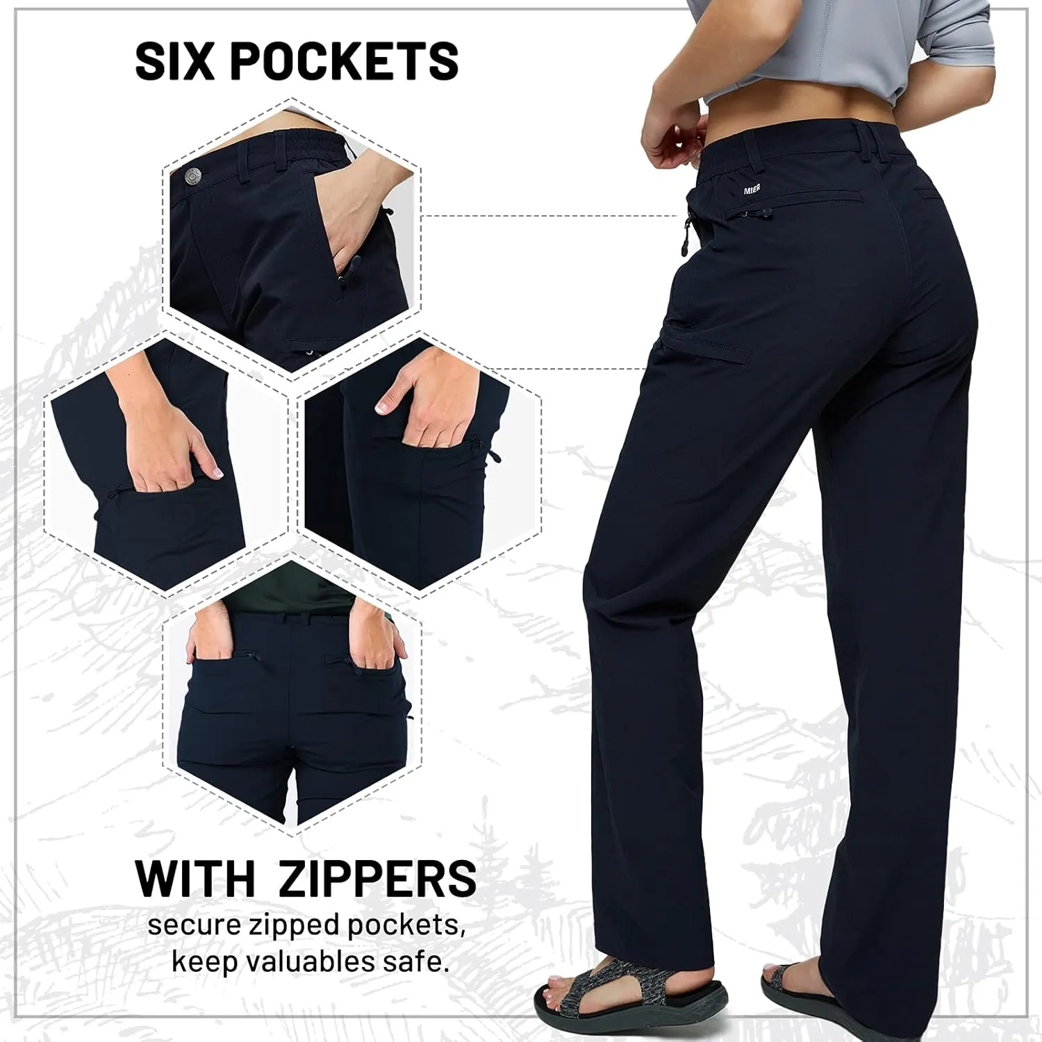MIER Women's Quick Dry Cargo Pants Lightweight Tactical Hiking Pants with 6 Pockets, Stretchy and Water-Resistant