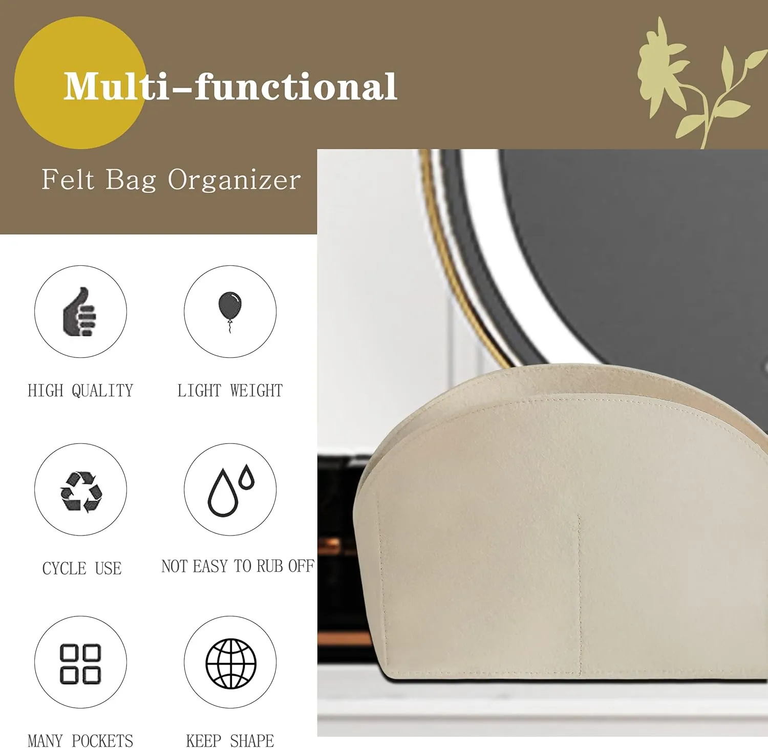 MISIXILE Felt Purse Alma BB PM Organizer Insert Shell Tote Organizer for Women Fits Alma BB PM Insert
