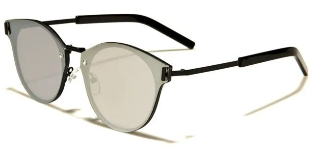 Modern Flat Mirrored Lens Round Sunglasses Unisex