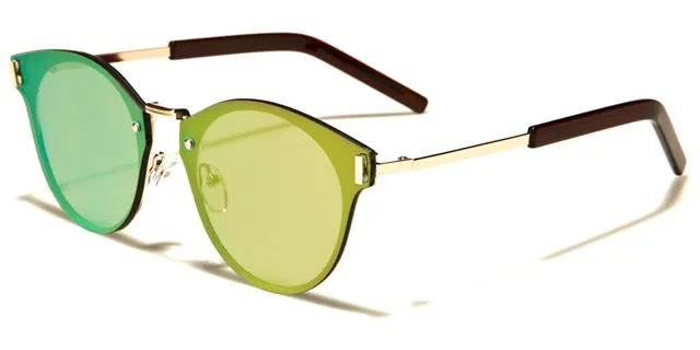 Modern Flat Mirrored Lens Round Sunglasses Unisex