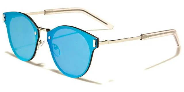 Modern Flat Mirrored Lens Round Sunglasses Unisex