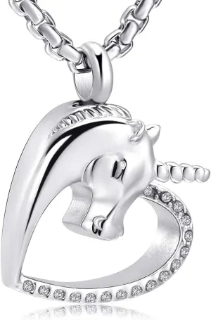 Oinsi Unicorn In My Heart Stainless Steel Cremation Necklace Urn Pendant For Ashes For Women/Child Memorial Jewelry Keepsake Festival Gifts
