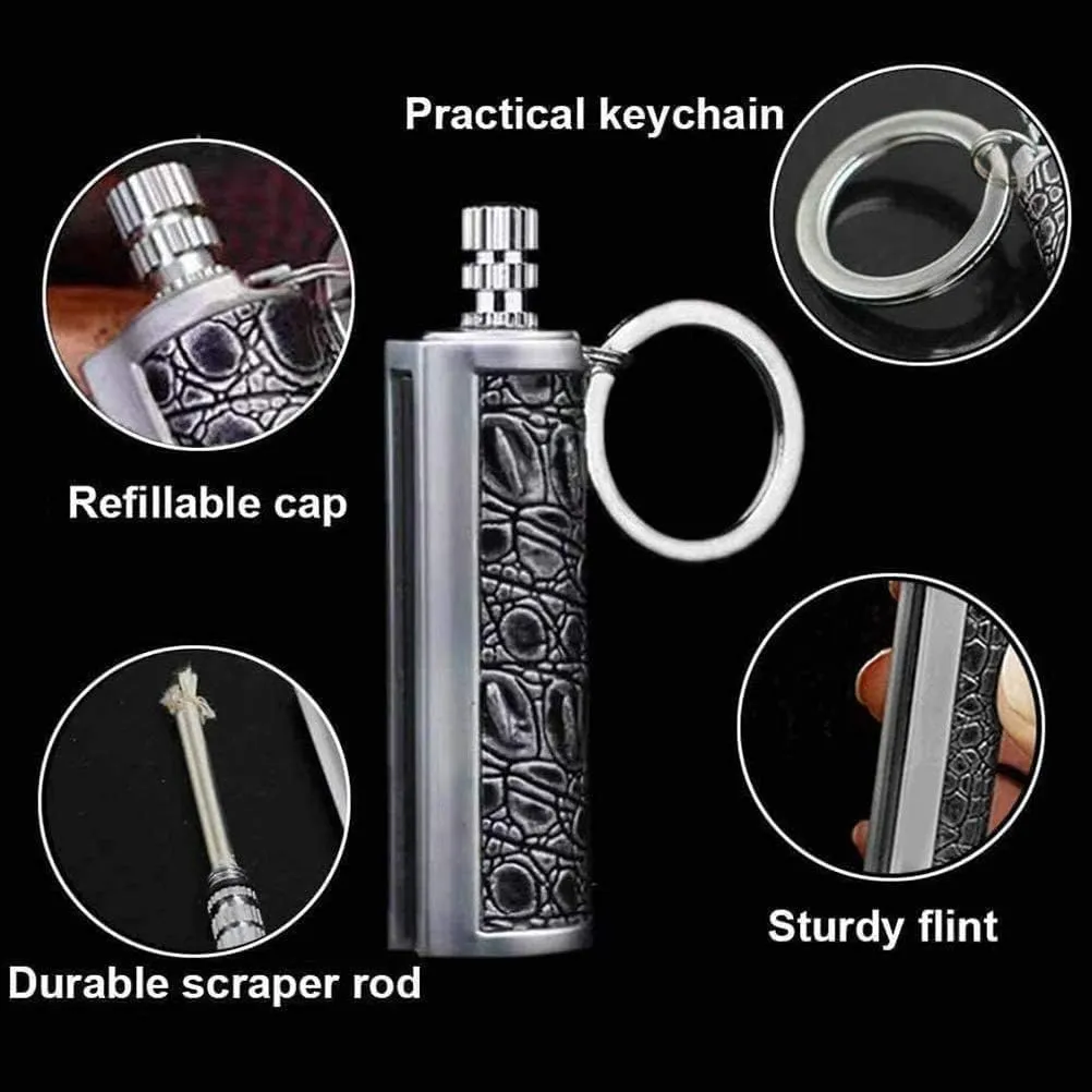 Permanent Match, Fire Starter Lighter Waterproof Flint Match with Keychain Outdoor Camping Survival Refillable Lighter(Without Fluid) (Grey   Grey)