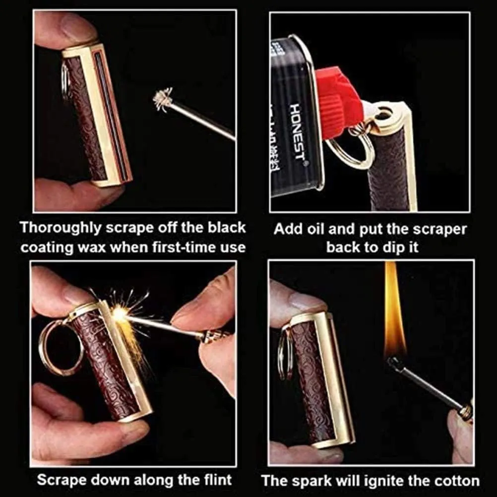 Permanent Match, Fire Starter Lighter Waterproof Flint Match with Keychain Outdoor Camping Survival Refillable Lighter(Without Fluid) (Grey   Grey)