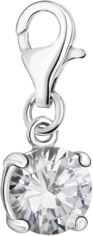 Quiges Crystal White Round Cubic Zirconia Clip On Charm Pendant Silver Plated Women's Jewellery