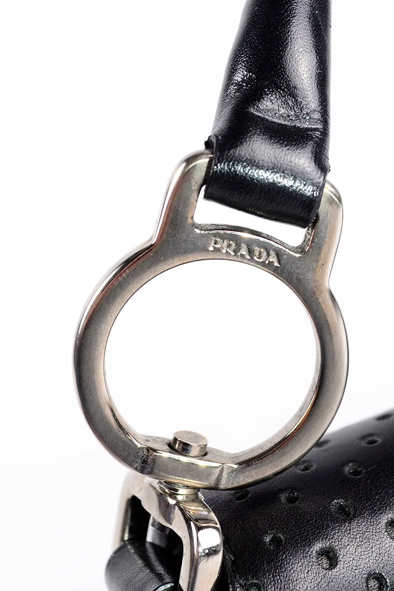 RESERVED // 1990s Prada Black & White Perforated Leather Top Handle Handbag