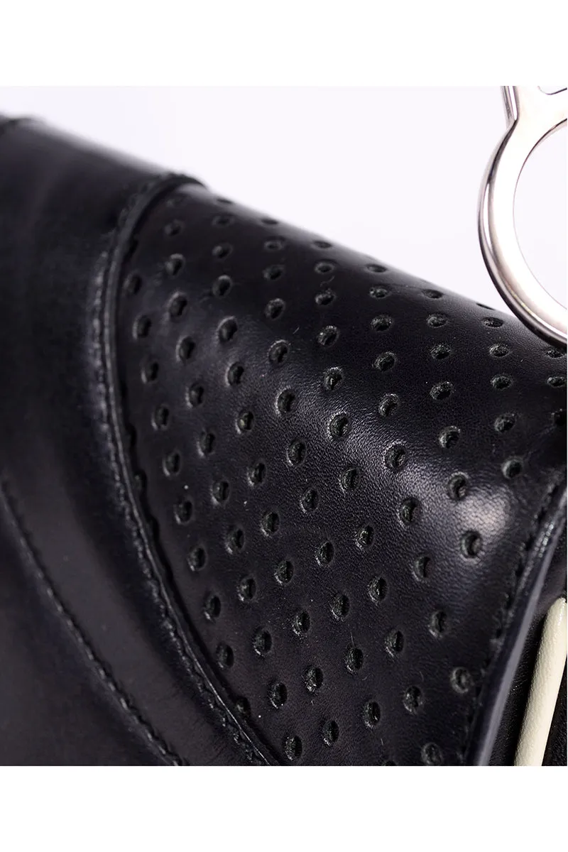 RESERVED // 1990s Prada Black & White Perforated Leather Top Handle Handbag
