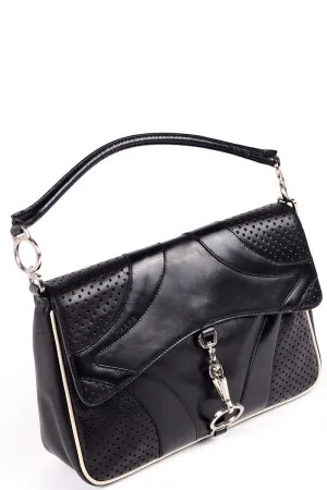 RESERVED // 1990s Prada Black & White Perforated Leather Top Handle Handbag
