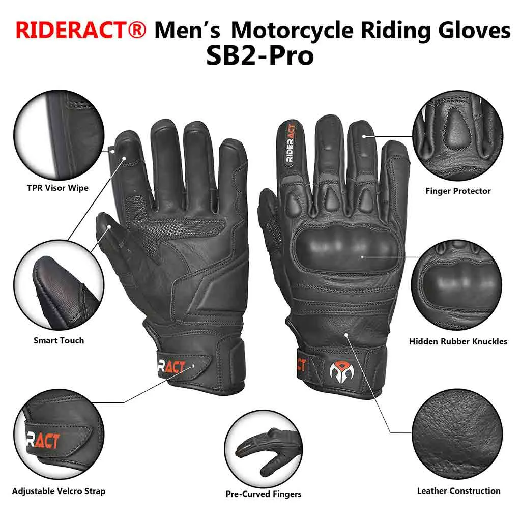 RIDERACT® Men Leather Motorcycle Gloves SB2-Pro Moto Gloves