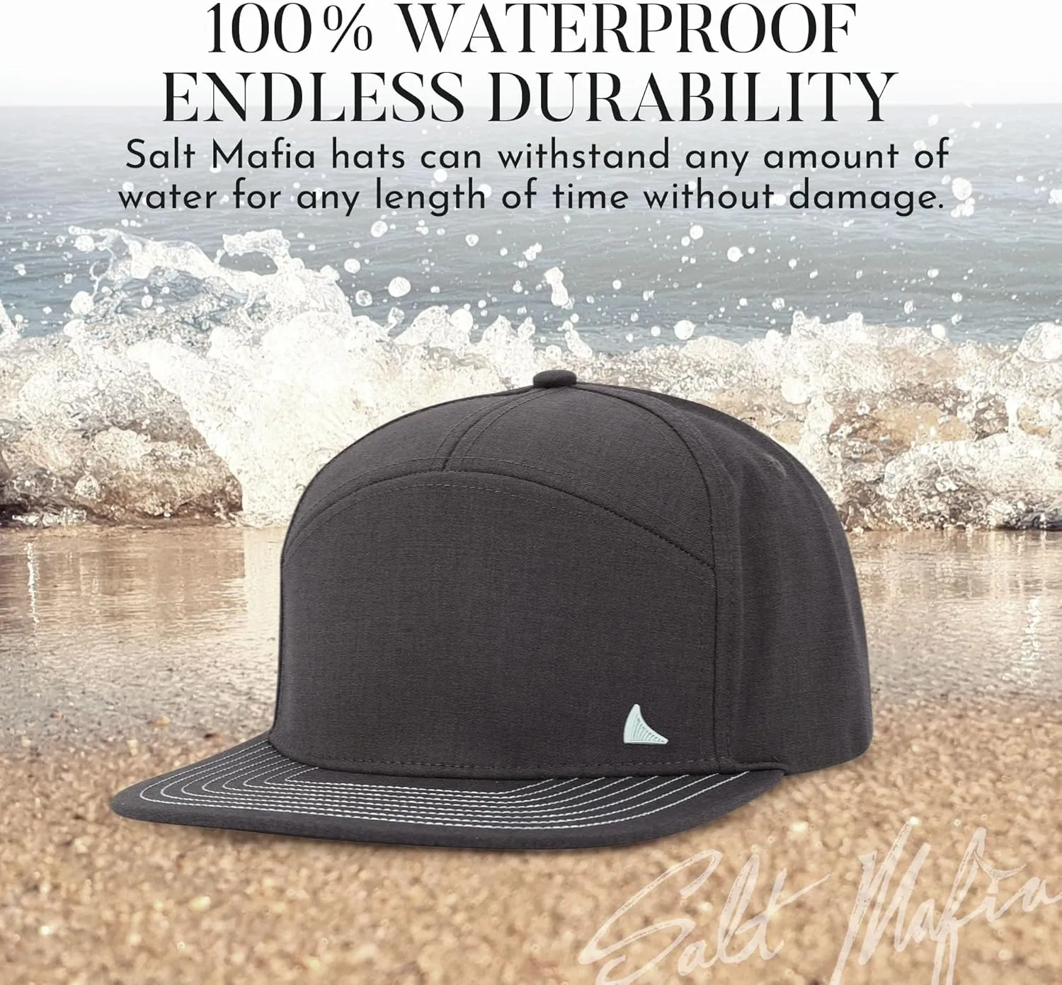 Salt Mafia Hats for Men - Waterproof Hats for Men, 7 Panel Flat Brim Surfer Hat