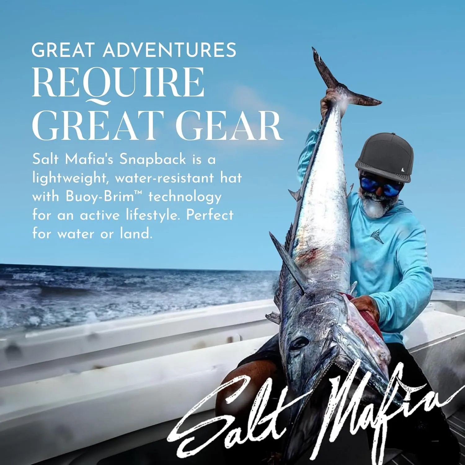 Salt Mafia Hats for Men - Waterproof Hats for Men, 7 Panel Flat Brim Surfer Hat