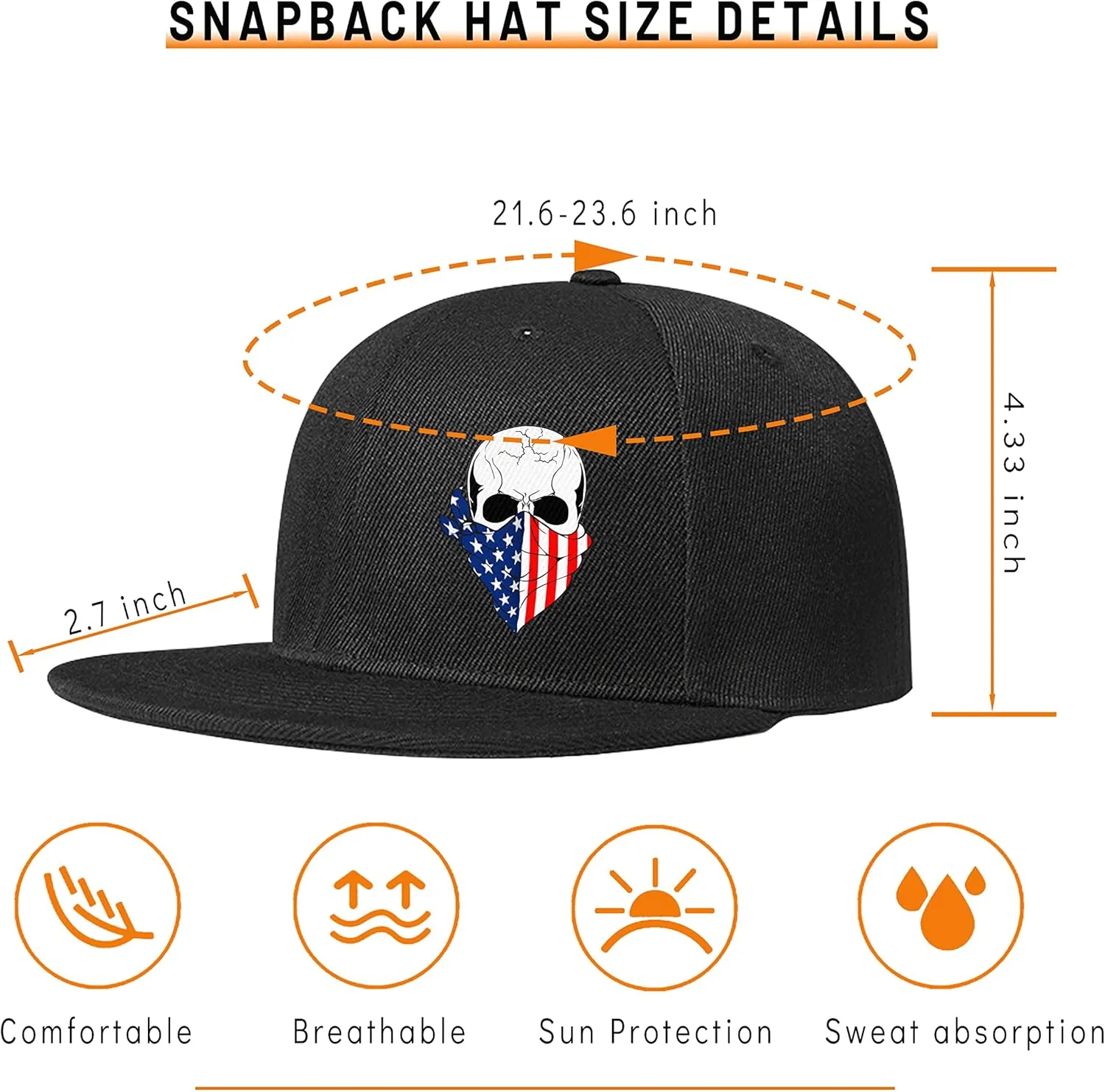 Skull Finger Flat Bill Hats for Men Black Mens Snapback Hat Baseball Cap Fitted Hat Rock N Roll Skeleton Hand Snap Backpack