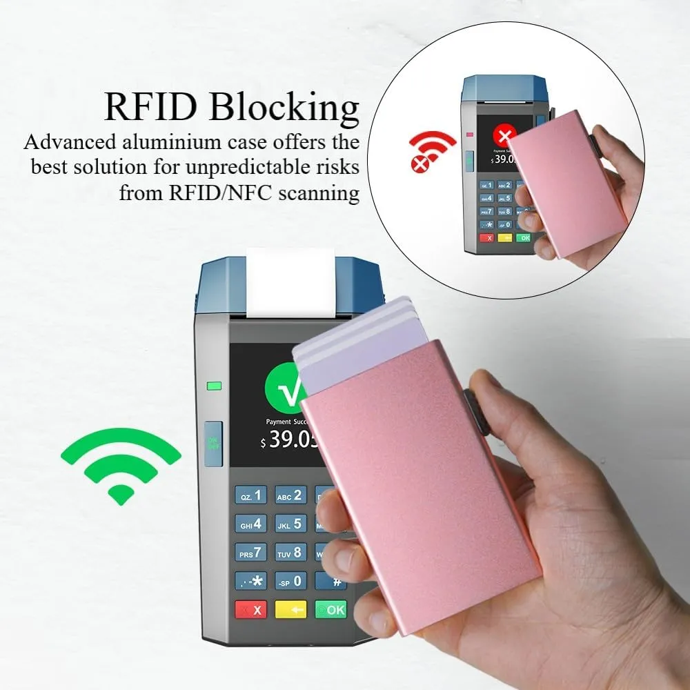 Slim Metal Wallets | RFID Blocking Credit Card Holder Wallet | Business Card Holder Case | Minimalist Pop Up Wallet for Men and Women