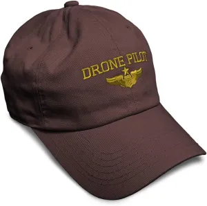 Soft Baseball Cap Drone Pilot Gold Embroidery Insignias UFO Twill Cotton Veteran Dad Hats for Men & Women